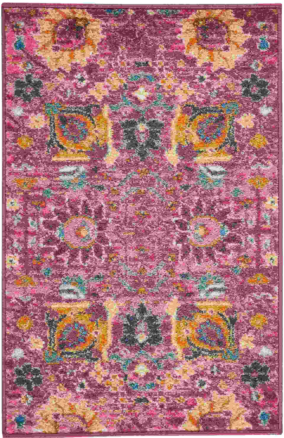 2 x 3 Fuchsia and Orange Distressed Scatter Rug