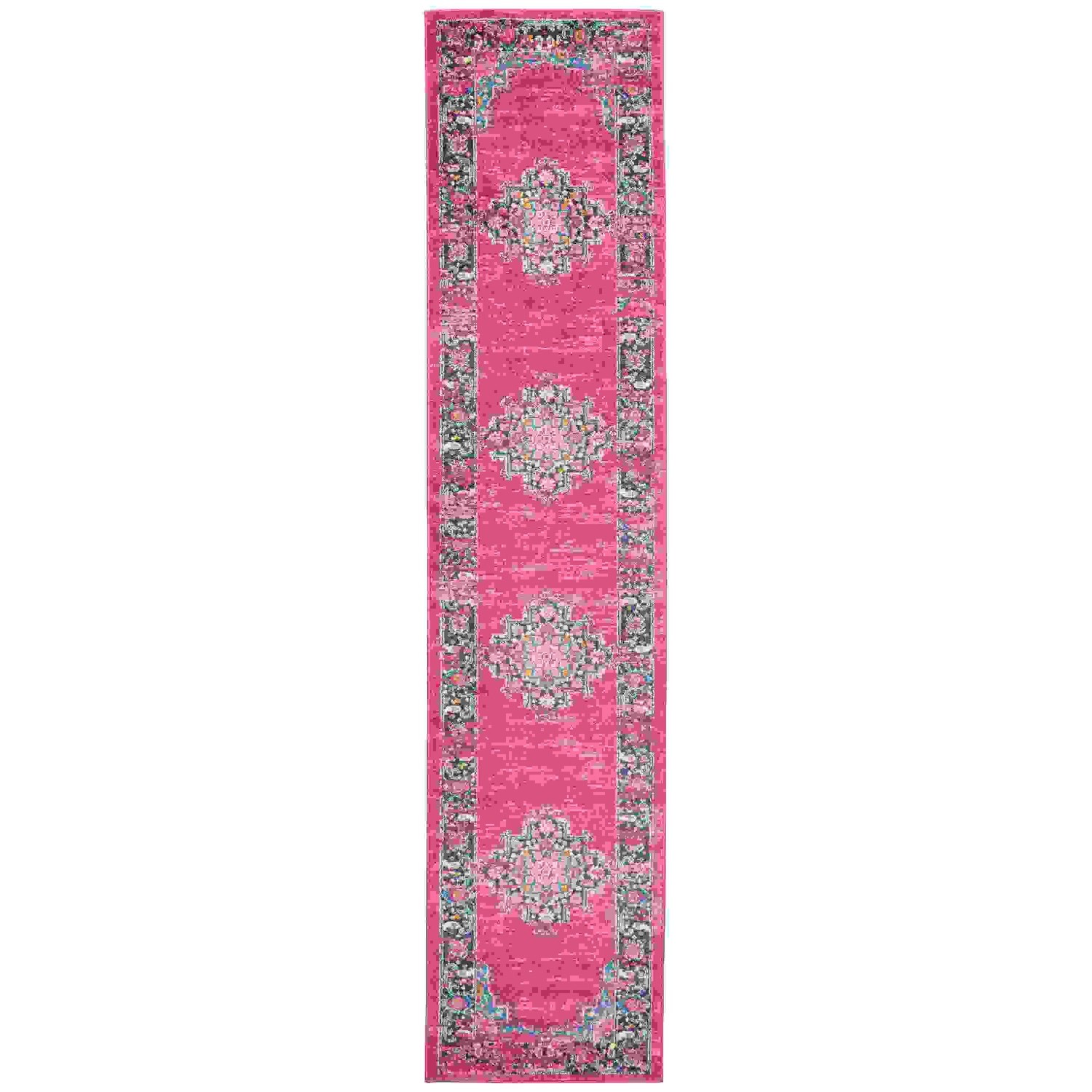 2 x 10 Fuchsia and Blue Distressed Runner Rug