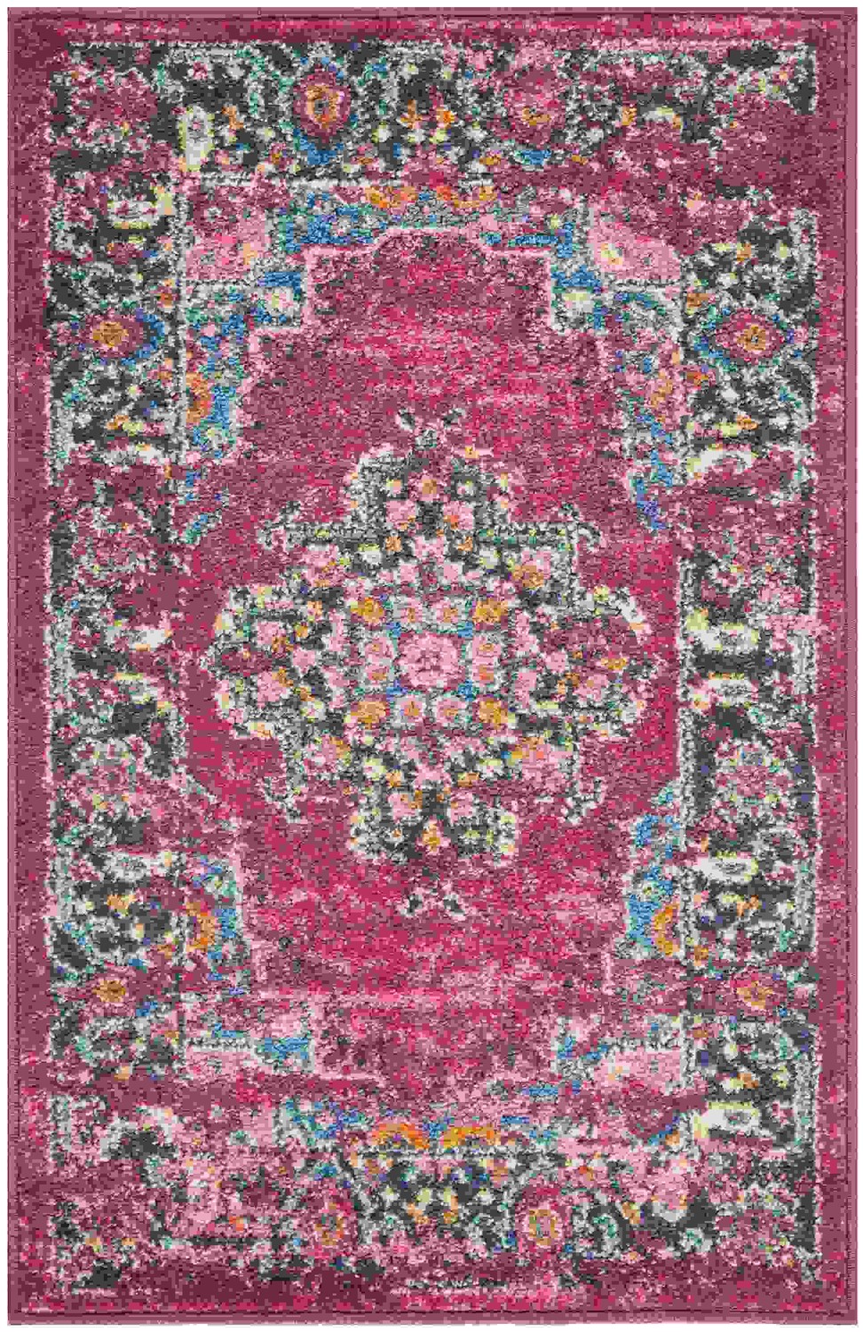 2 x 3 Fuchsia and Blue Distressed Scatter Rug