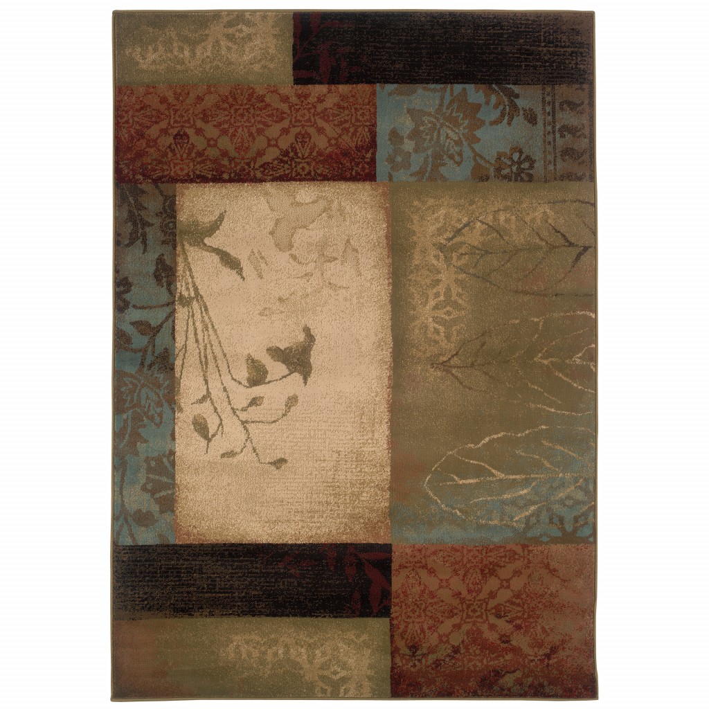 10 x 13 Beige and Brown Floral Block Pattern Area Rug