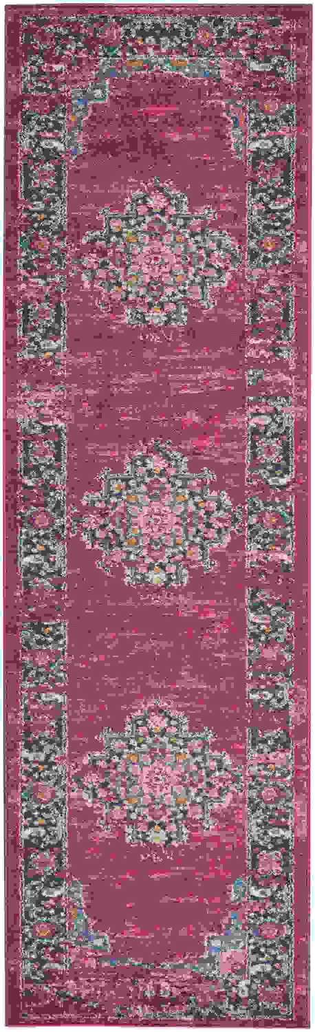 2 x 8 Fuchsia and Blue Distressed Runner Rug