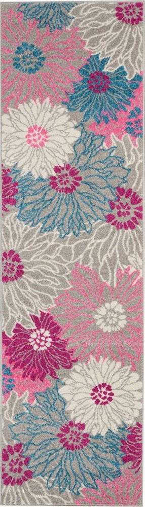 2 x 8 Gray and Pink Tropical Flower Runner Rug