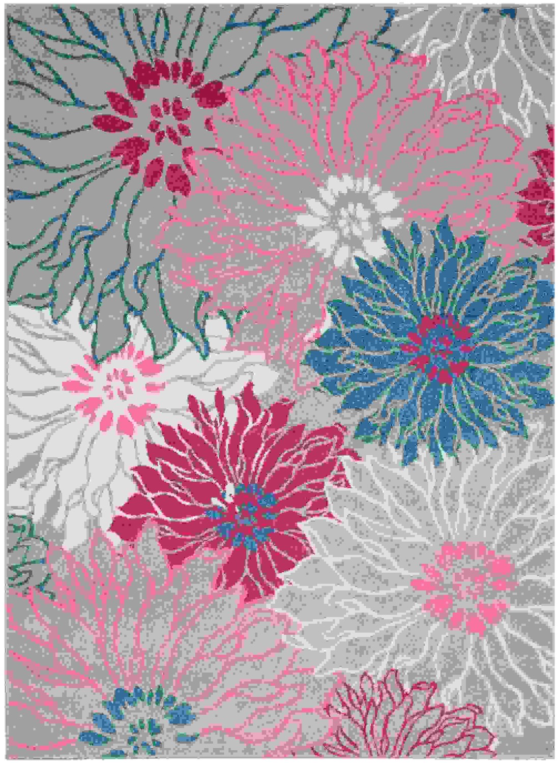 5 x 7 Gray and Pink Tropical Flower Area Rug