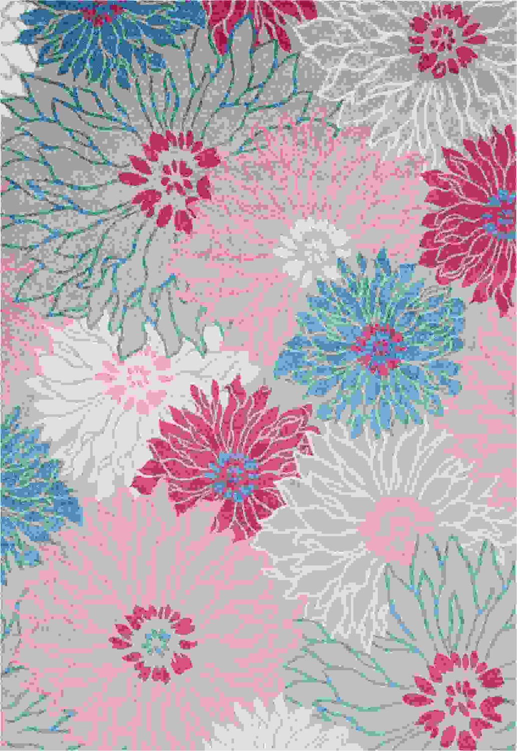 7 x 10 Gray and Pink Tropical Flower Area Rug