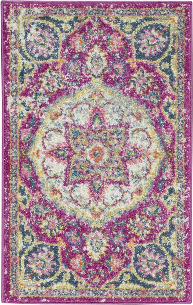 2 x 3 Pink and Ivory Medallion Scatter Rug