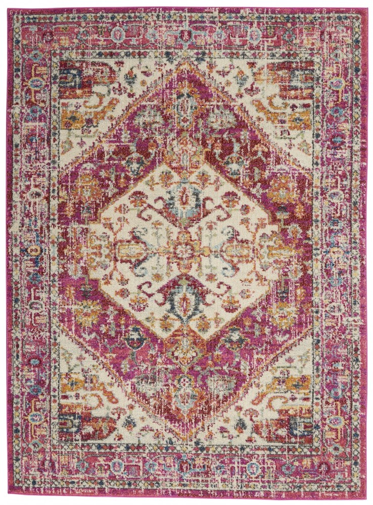 5 x 7 Ivory and Pink Oriental Area Rug