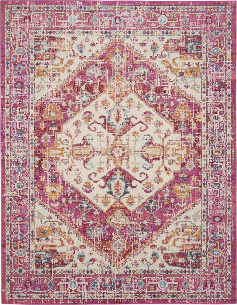 7 x 10 Ivory and Pink Oriental Area Rug