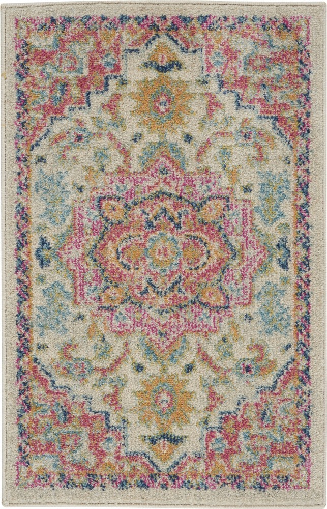 2 x 3 Ivory and Pink Medallion Scatter Rug