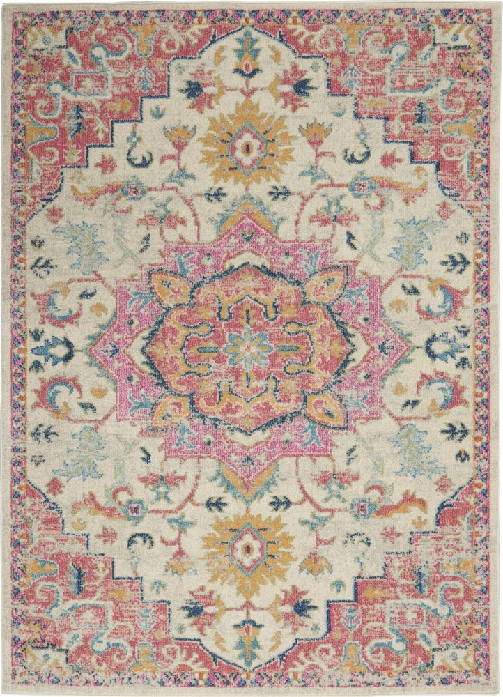 5 x 7 Ivory and Pink Medallion Area Rug