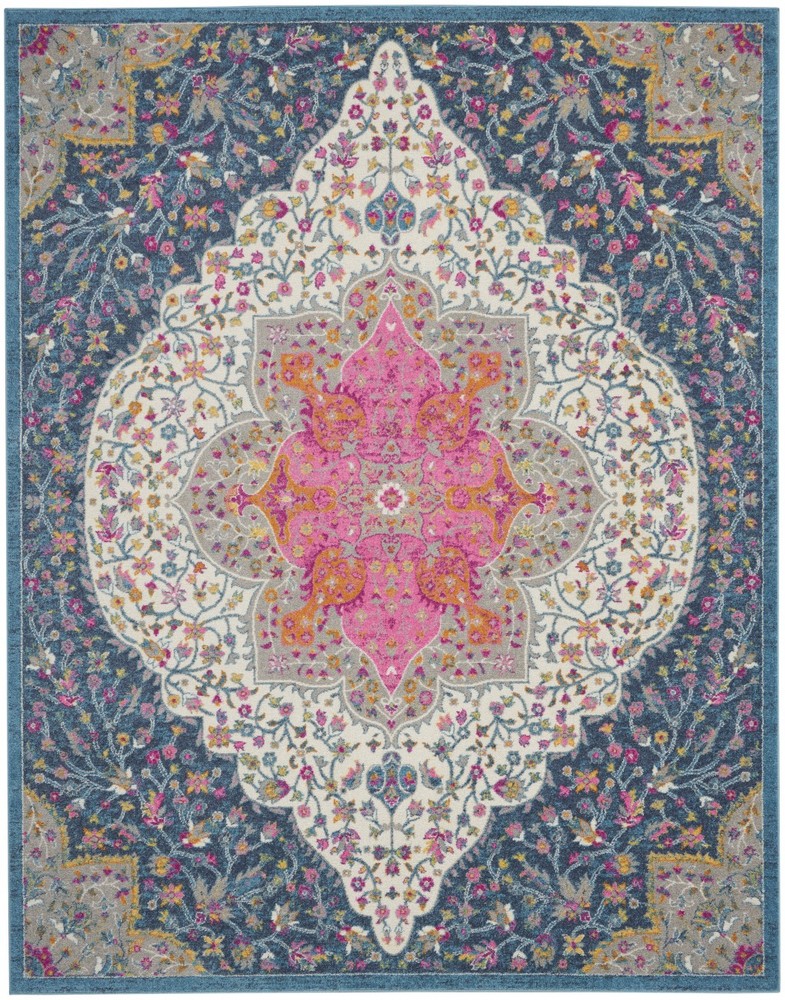 7 x 10 Blue and Pink Medallion Area Rug