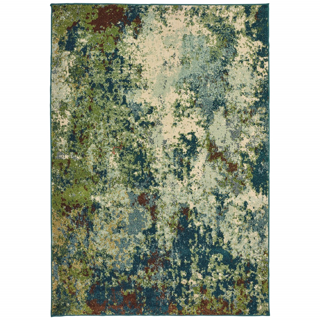 10 x 13 Teal and Pickle Green Abstract Indoor Area Rug