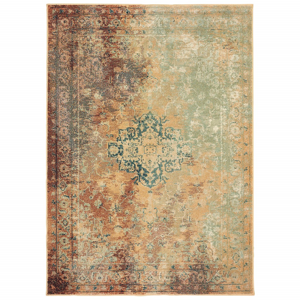 10 x 13 Brown and Gold Medallion Indoor Area Rug