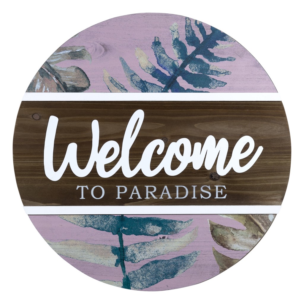 Wooden Welcome to Paradise Round Wall D+cor