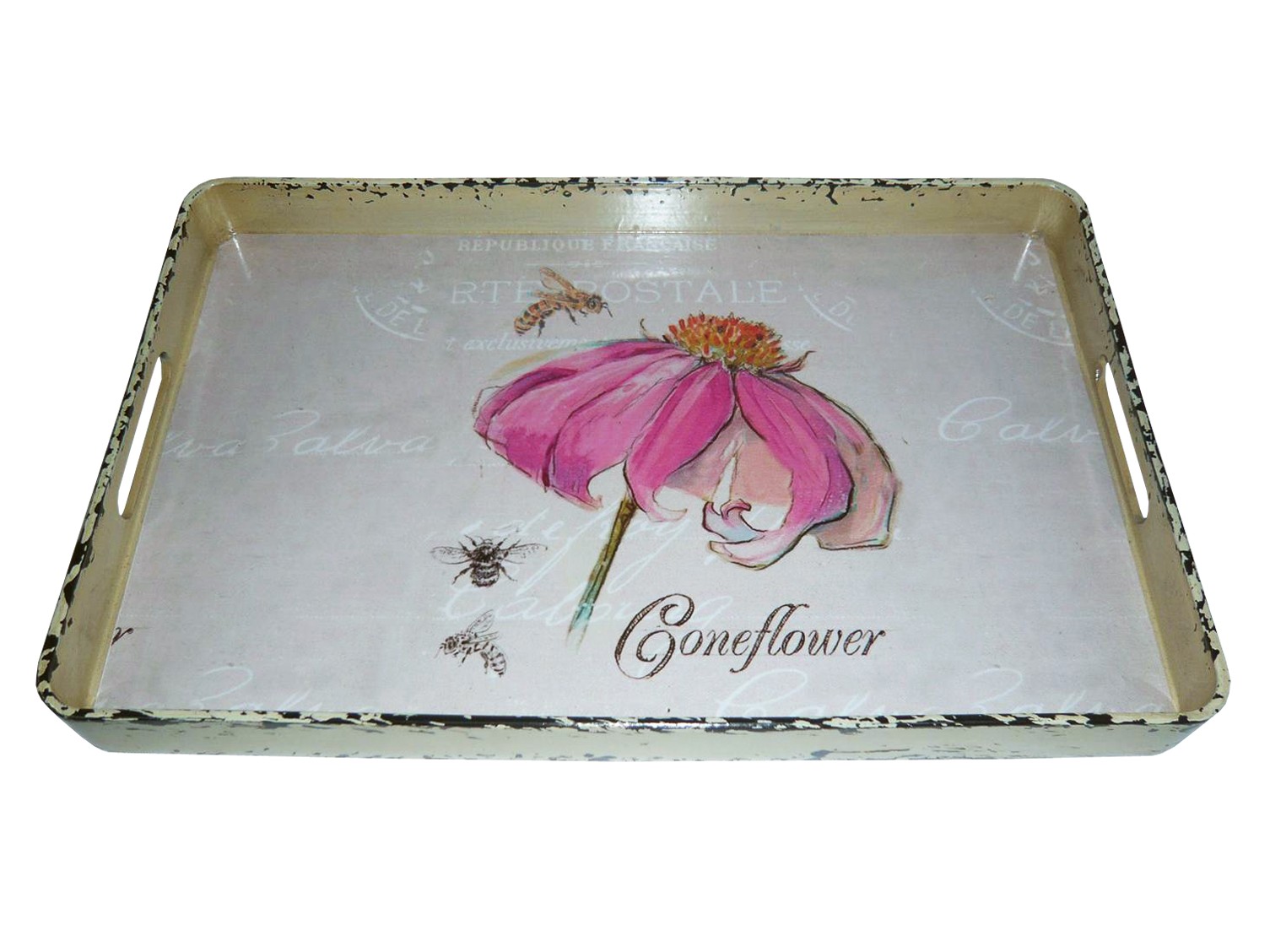Vintage Style Pretty Pink Flower Metal Serving Tray