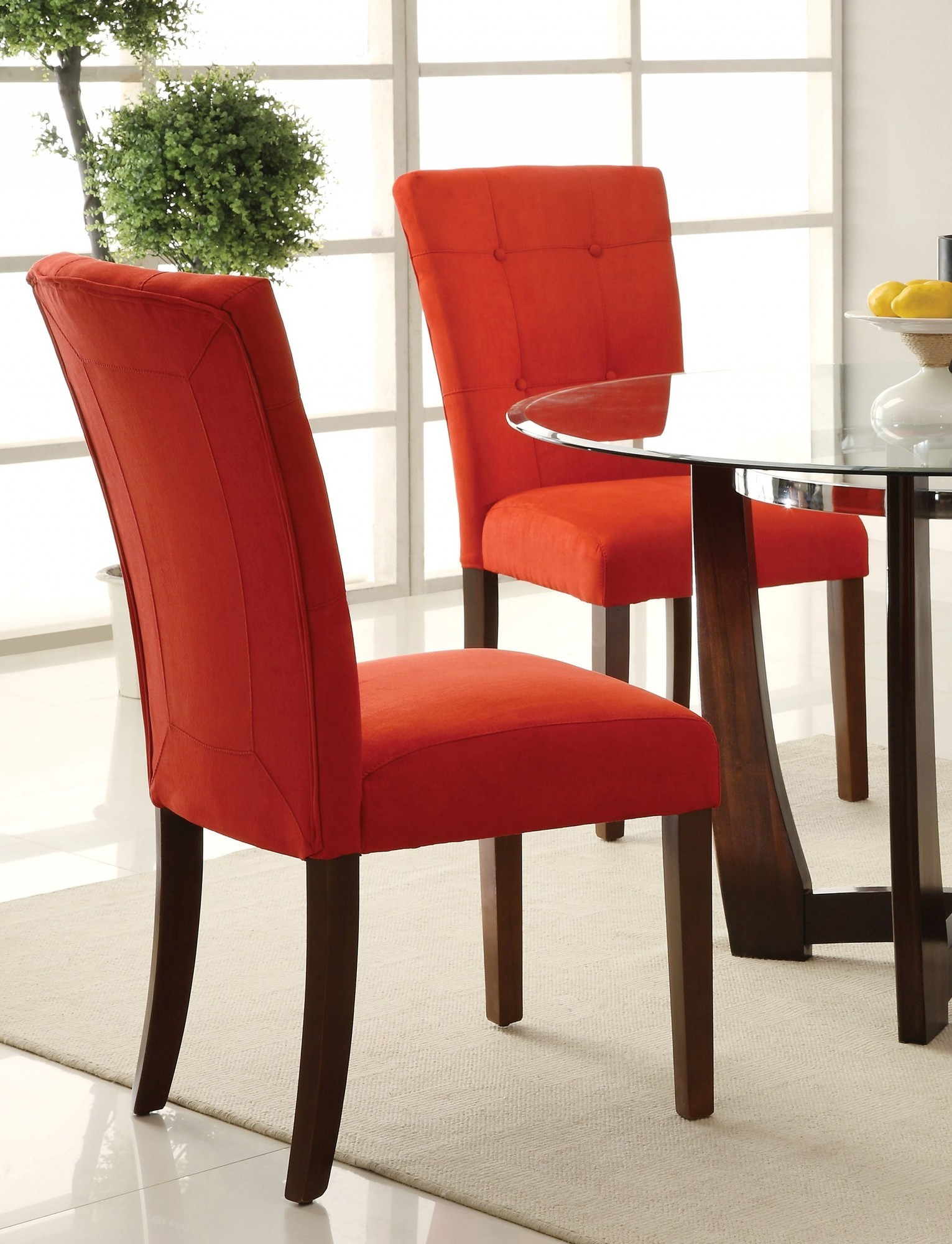 19" X 25" X 40" 2pc Red Microfiber And Walnut Side Chair