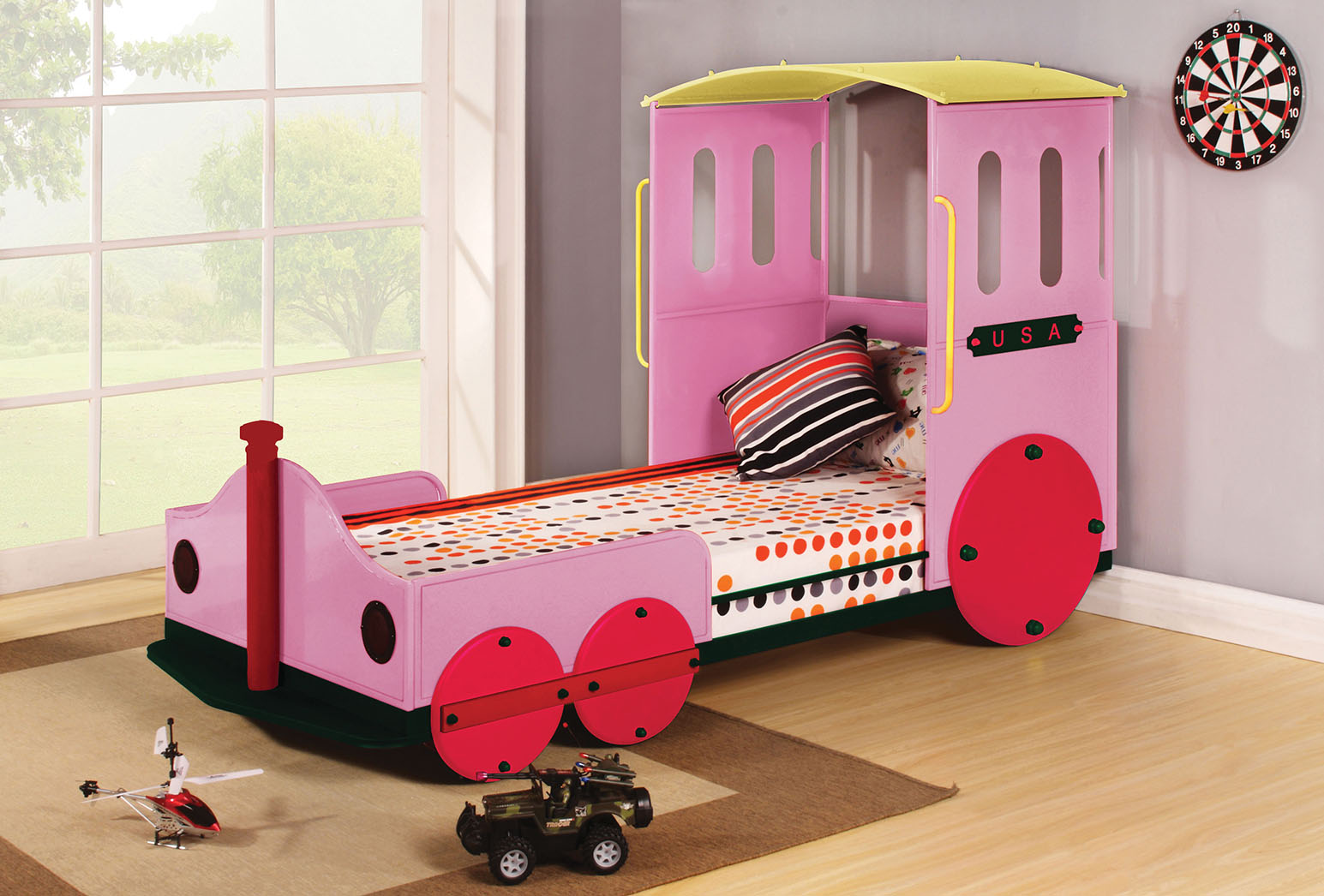 Twin Bed, Pink Train - Metal, Mdf, Pu, 25Kg Fr S Pink Train