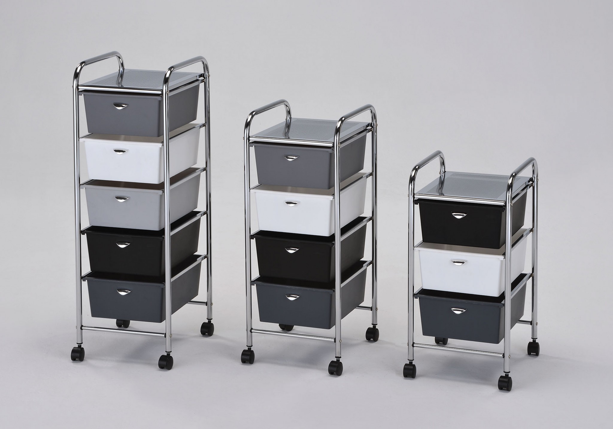 Achromatic Three Drawer Rolling Storage Cart