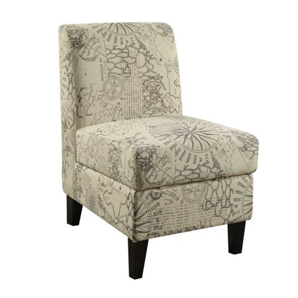 22" X 30" X 36" Map Pattern Accent Chair With Storage