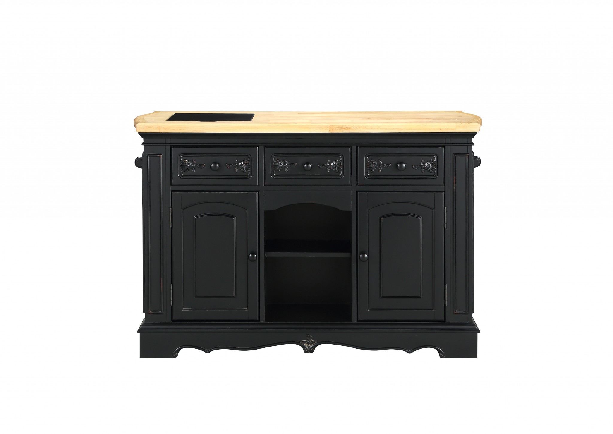 36" X 29" X 56" Wood, Granite, Veneer (Wood), and Engineered Wood Kitchen Cabinet Antique Black (Granite Cutting Board)