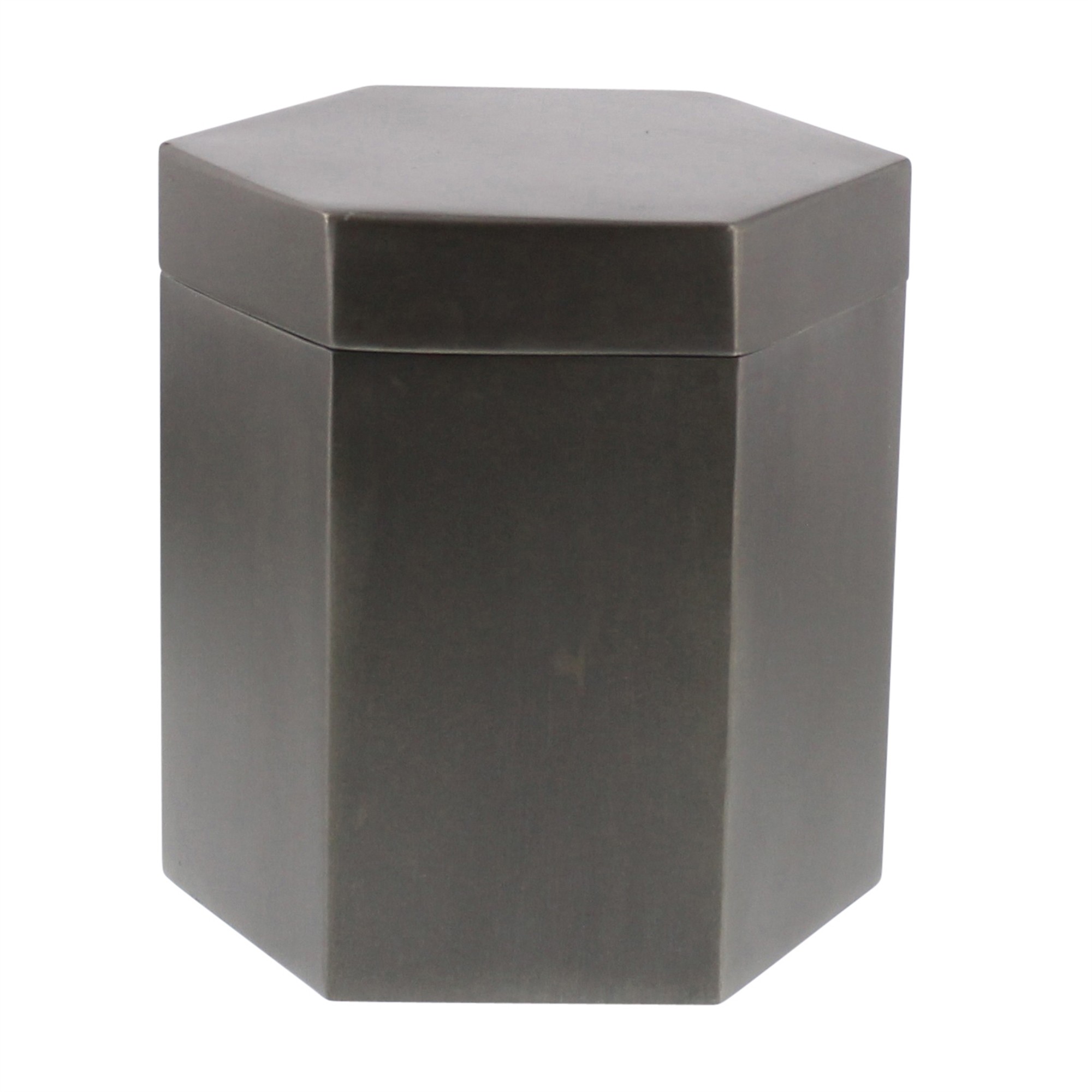 Burnished Black Hexagonal Metal Covered Canister