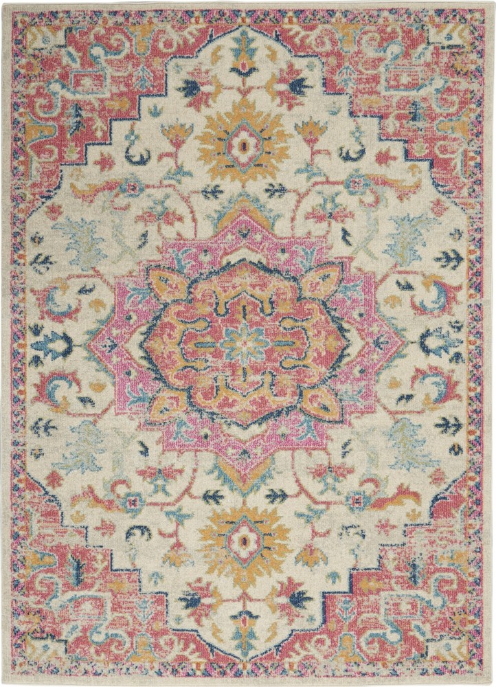 4 x 6 Ivory and Pink Medallion Area Rug