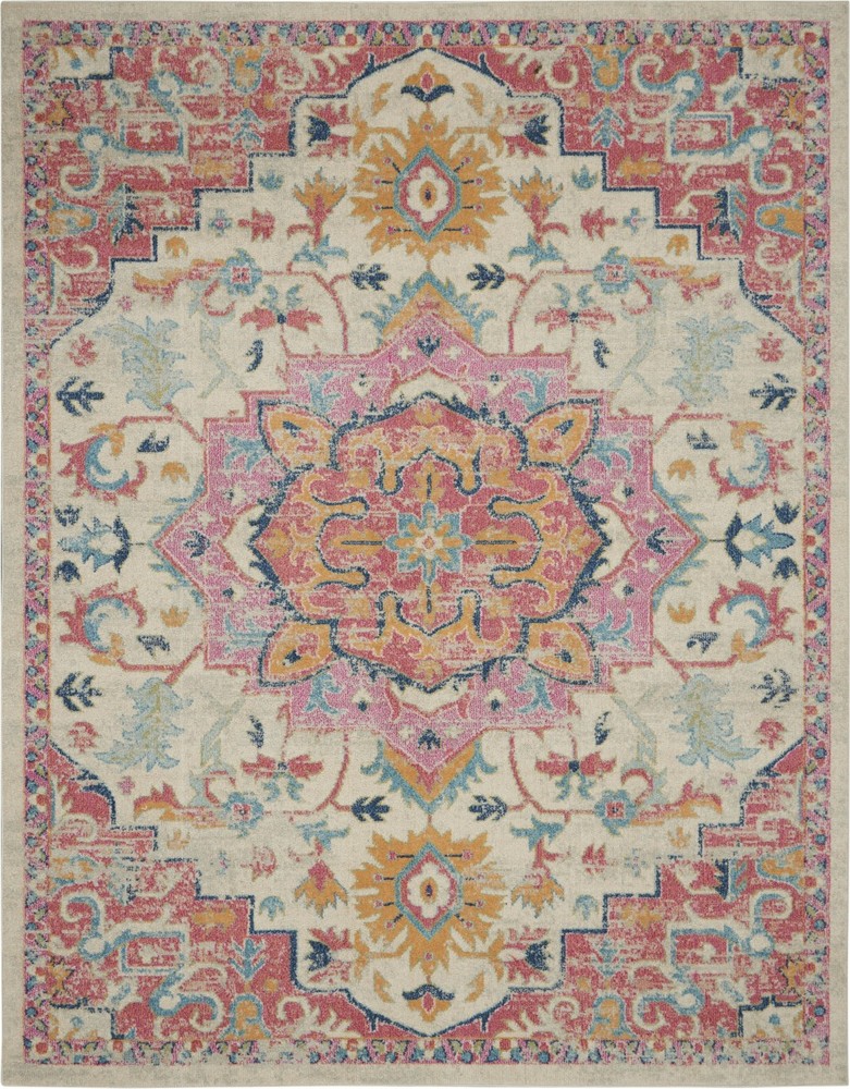 8 x 10 Ivory and Pink Medallion Area Rug