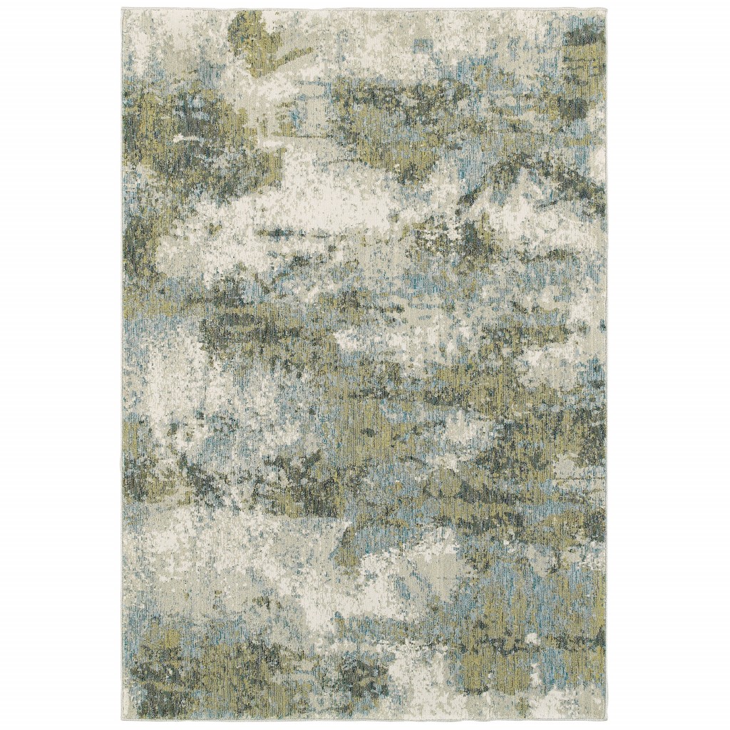 10 x 13 Blue and Sage Distressed Waves Indoor Area Rug