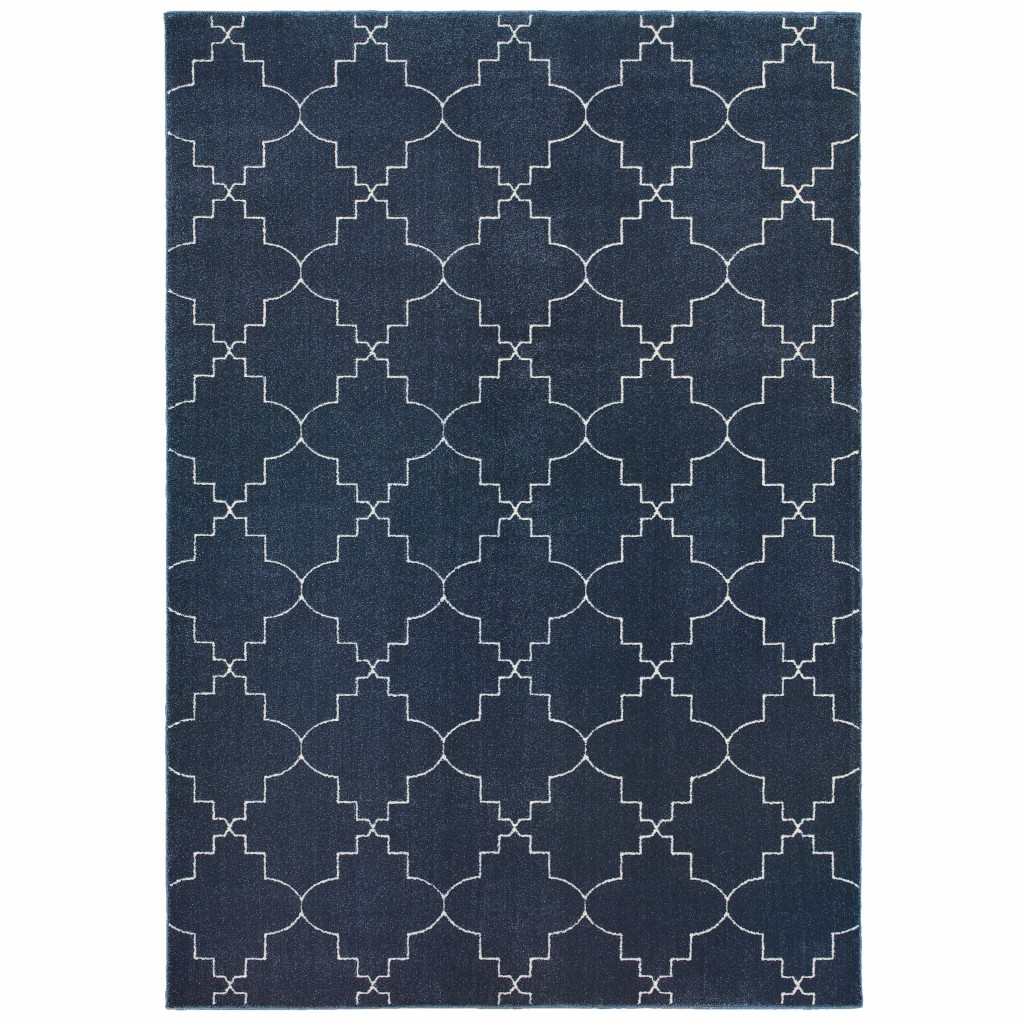 10 x 13 Blue and Ivory Trellis Indoor Area Rug