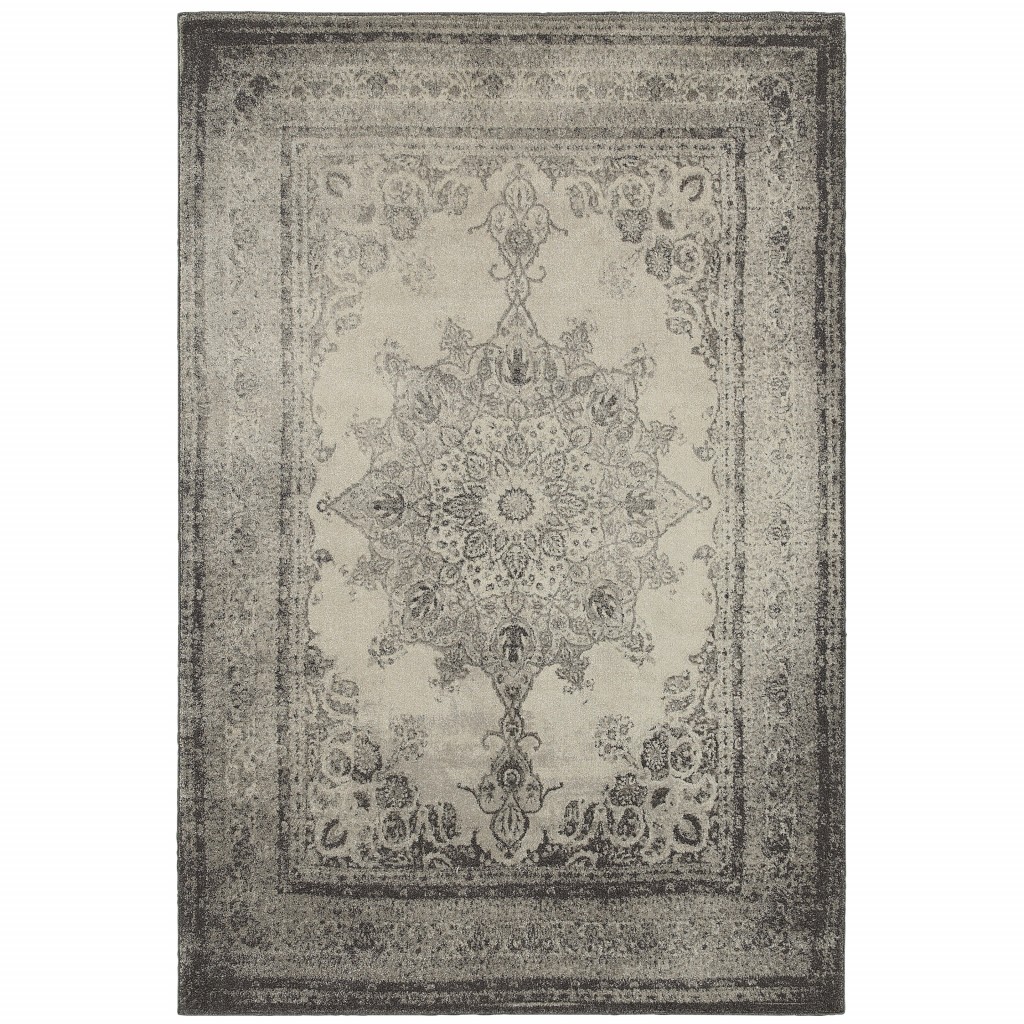 10x13 Ivory and Gray Pale Medallion Area Rug