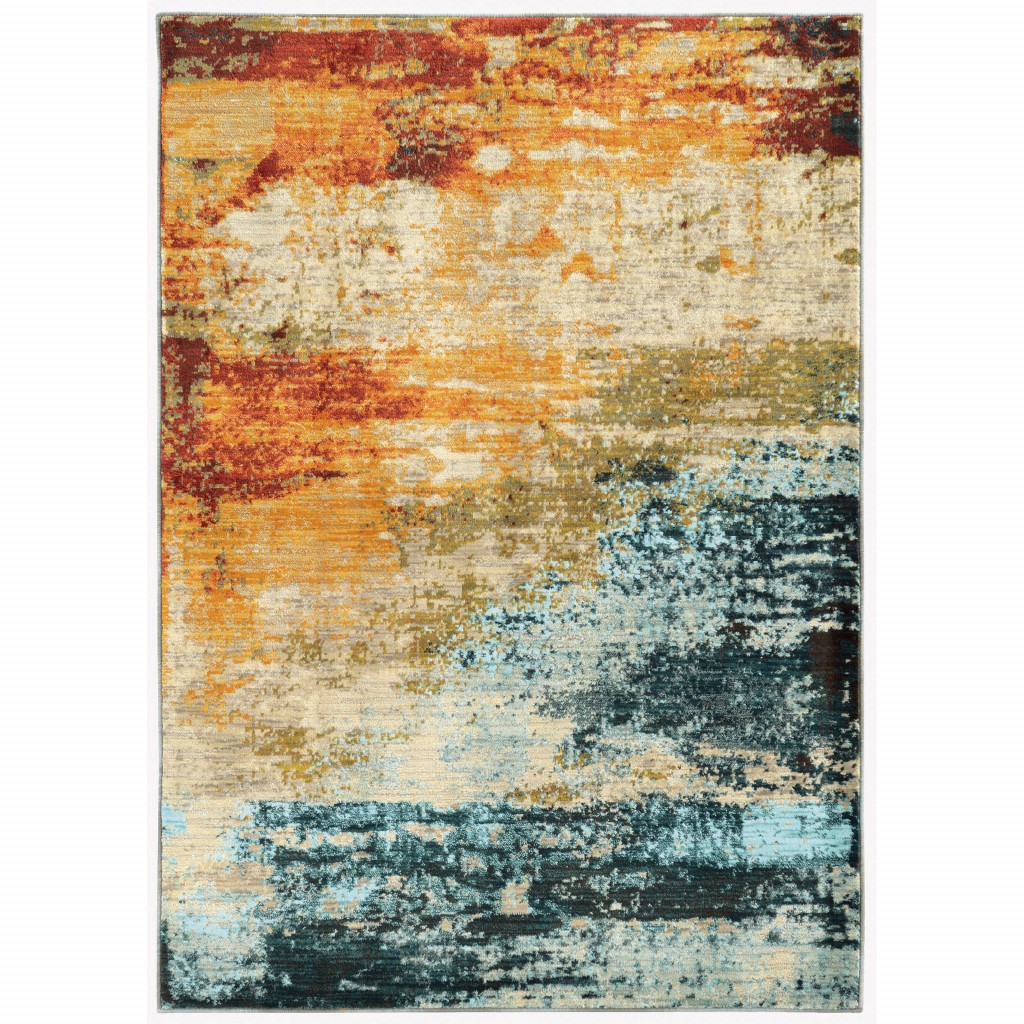 10x13 Blue and Red Distressed Area Rug