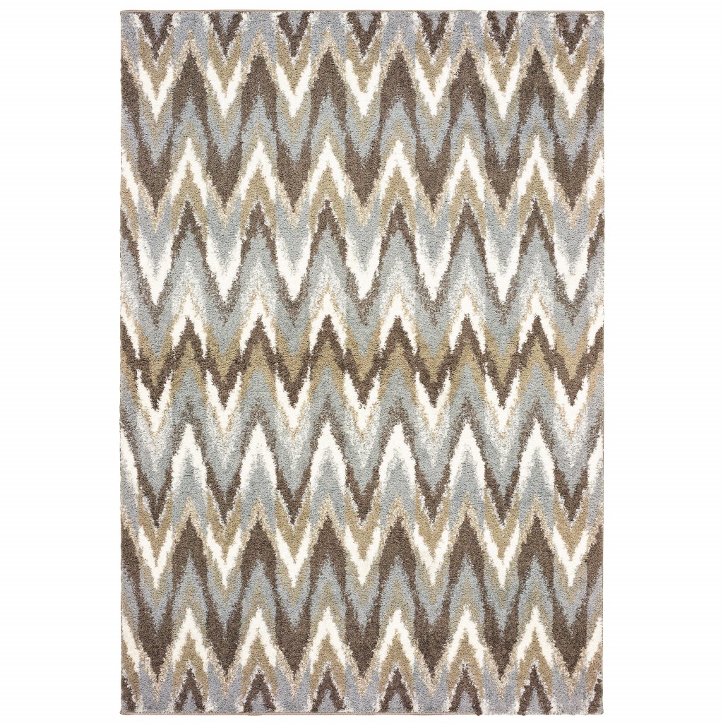 10x13 Gray and Taupe Ikat Pattern Area Rug
