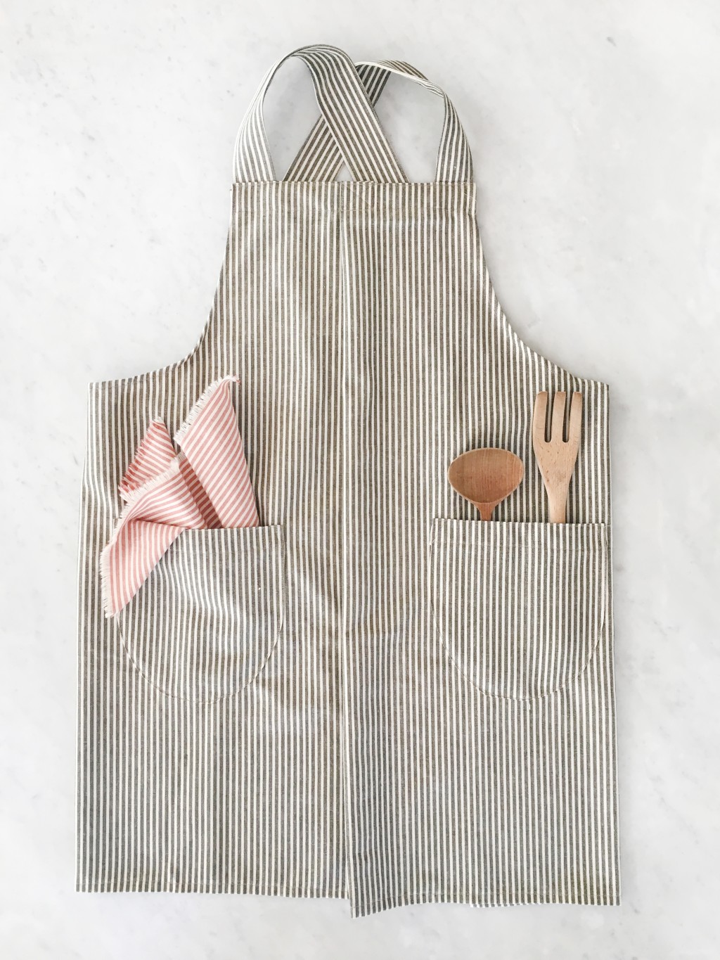 Pale Green Striped Apron and Oven Gloves Three Piece Set