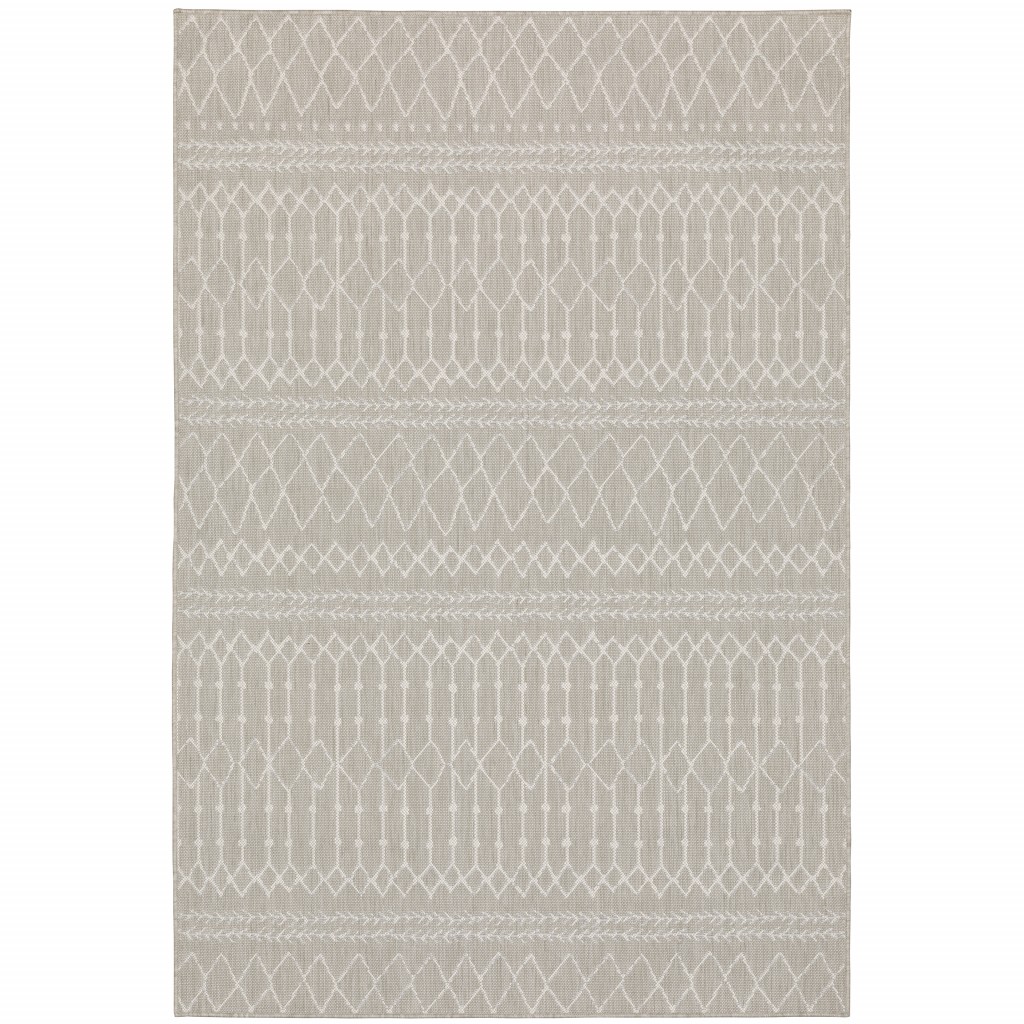 10x13 Gray and Ivory Geometric Indoor Outdoor Area Rug