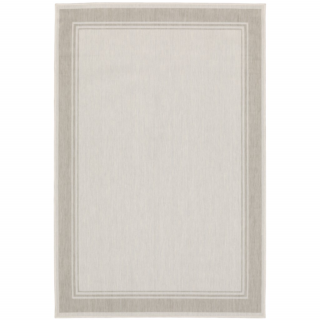 10x13 Ivory and Gray Bordered Indoor Outdoor Area Rug