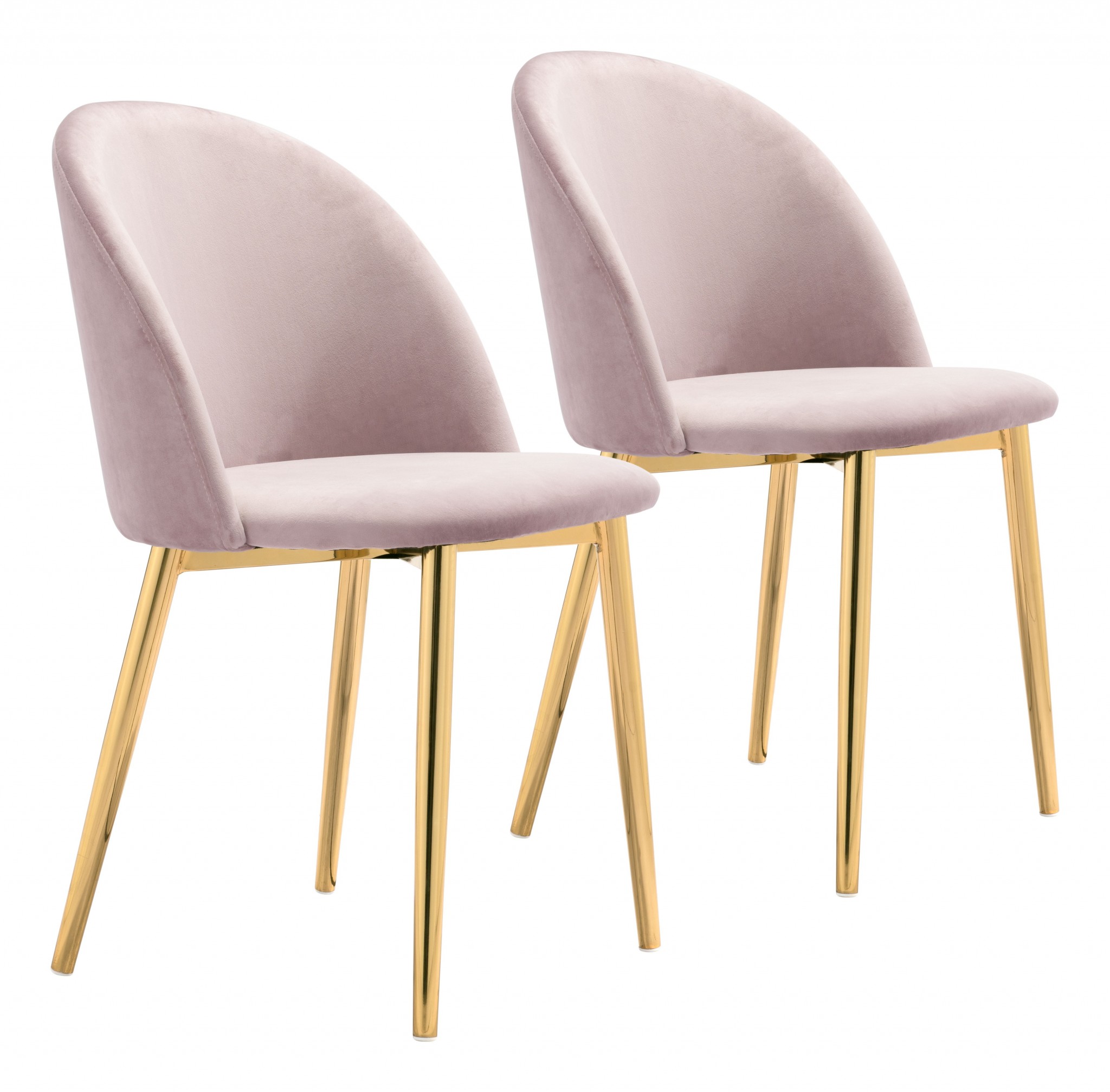 Set of Two Pale Pink and Gold Modern Pringle Dining Chairs