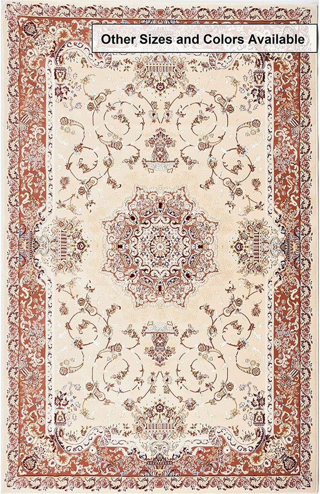 5 Round Cream Rose Traditional Pattern Area Rug