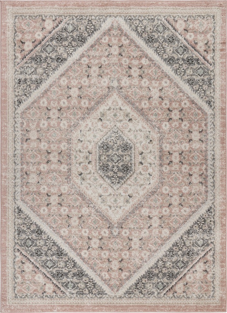 5 x 7 Gray and Soft Pink Traditional Area Rug