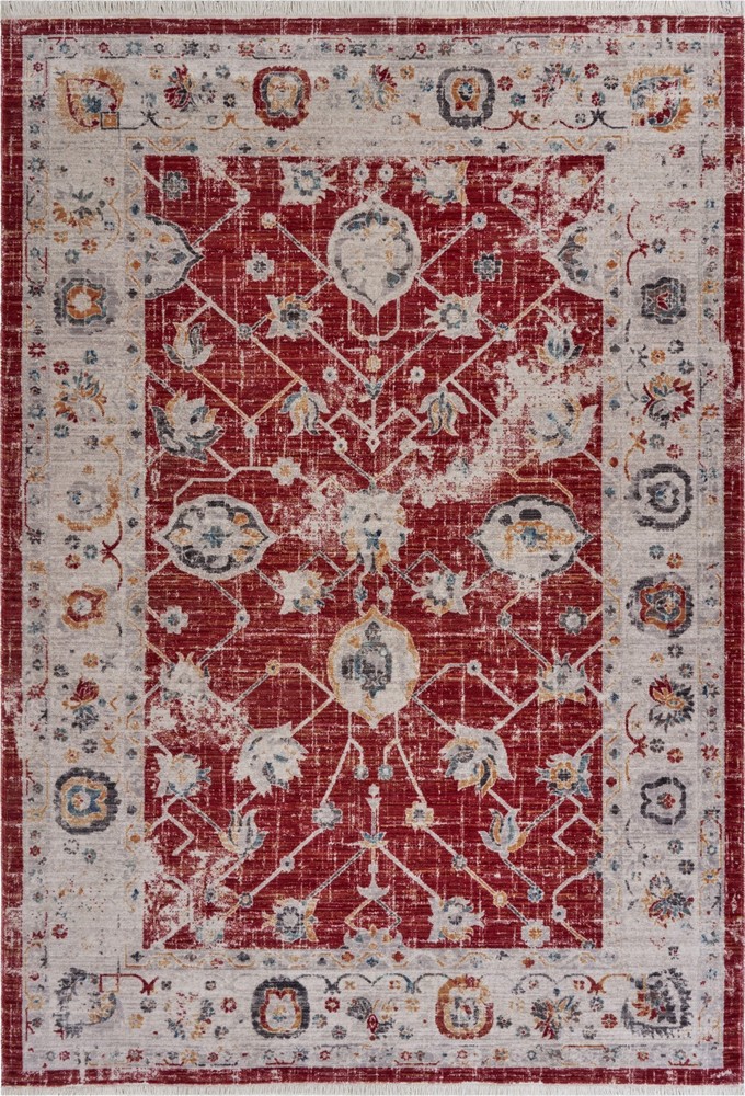10 x 13 Red Distressed Border Area Rug