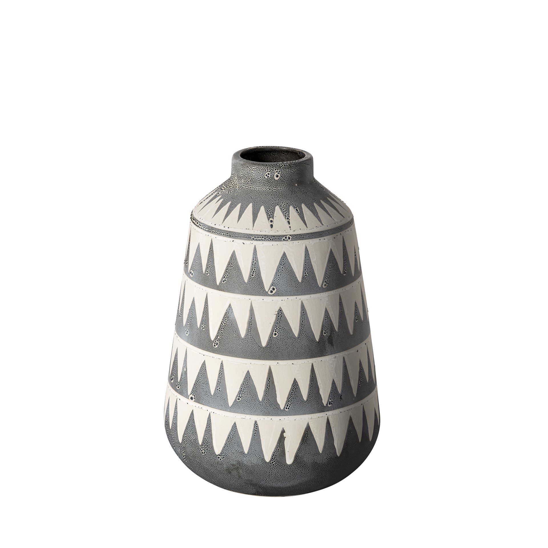 10" Gray and Ivory Triangle Pattern Ceramic Vase