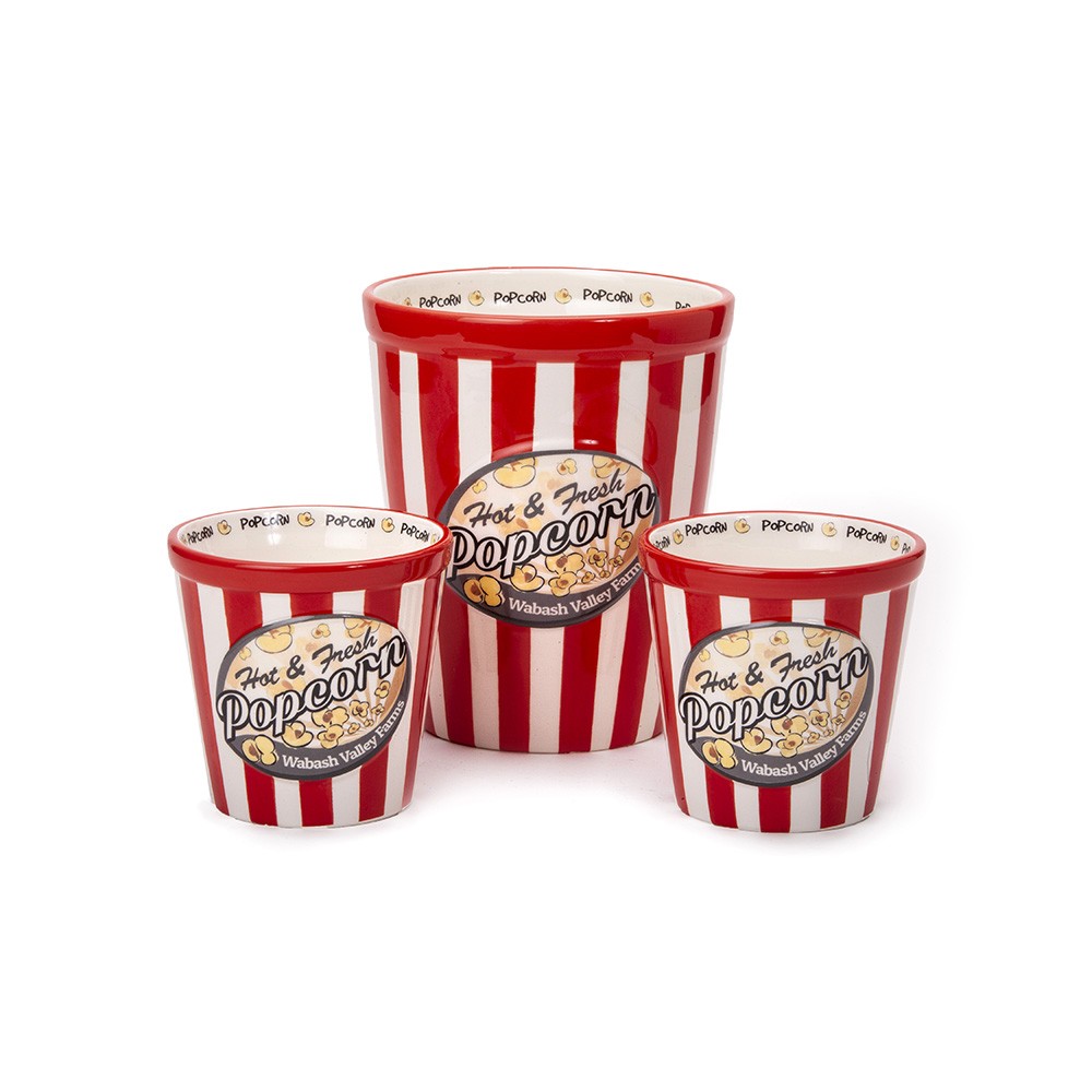 Three Piece Ceramic Popcorn Bowl Set