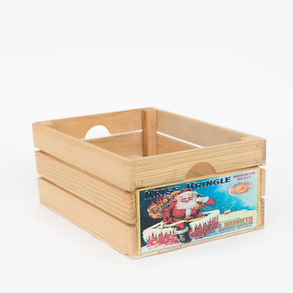 12" Organic Vintage Style Christmas Kringle Natural Wood Crate