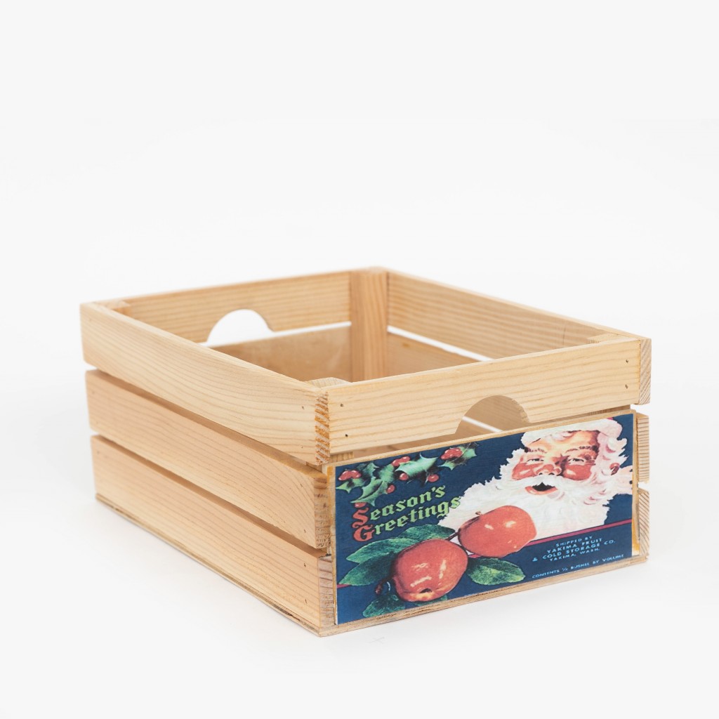 12" Organic Vintage Style Christmas Seasons Grettings Natural Wood Crate