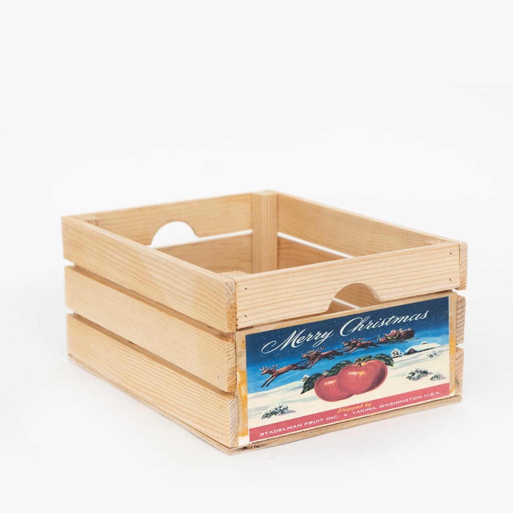 12" Organic Vintage Style Merry Christmas Apples Natural Wood Crate