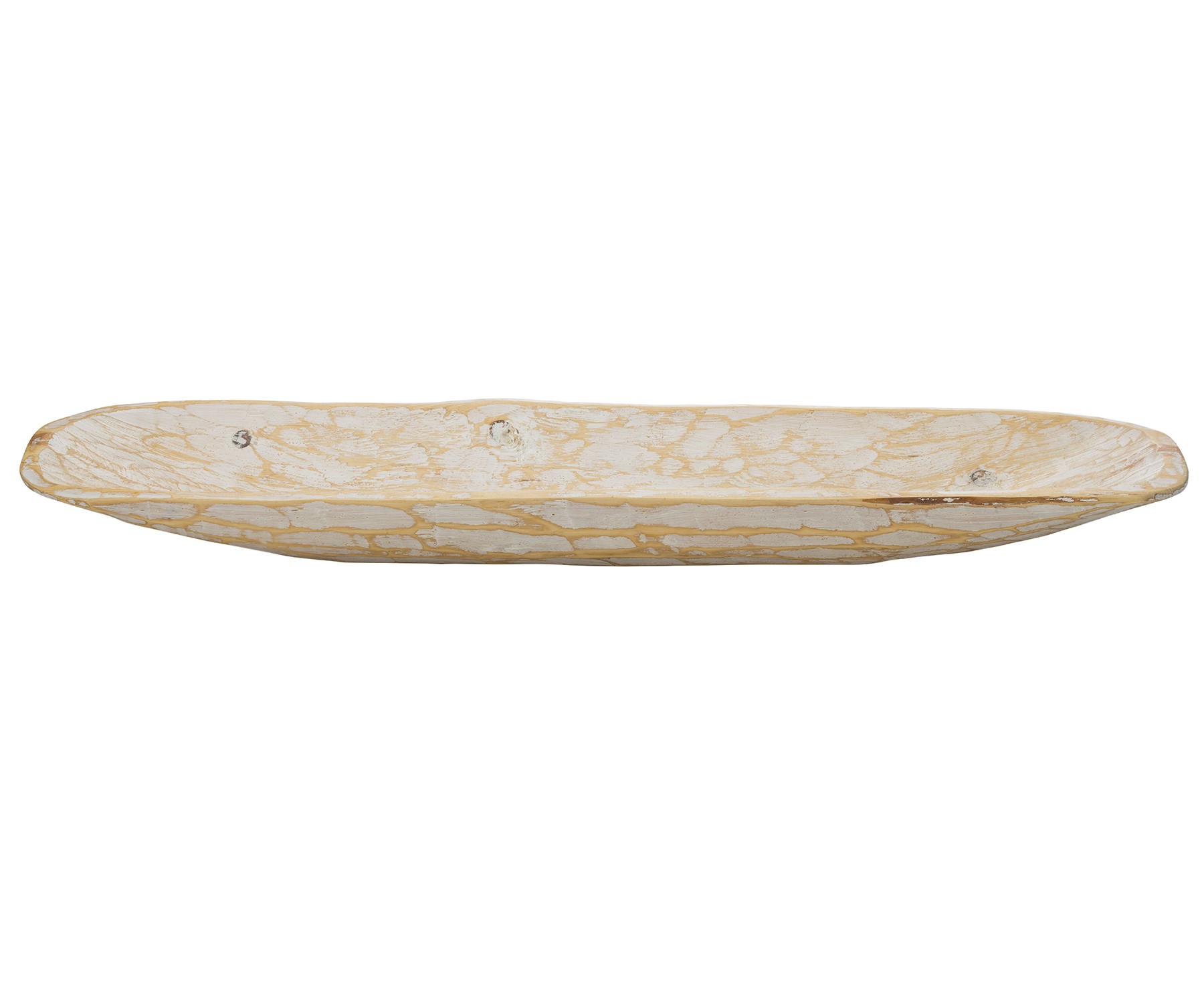 Rustic White and Natural Handcarved Wide Oval Centerpiece Bowl