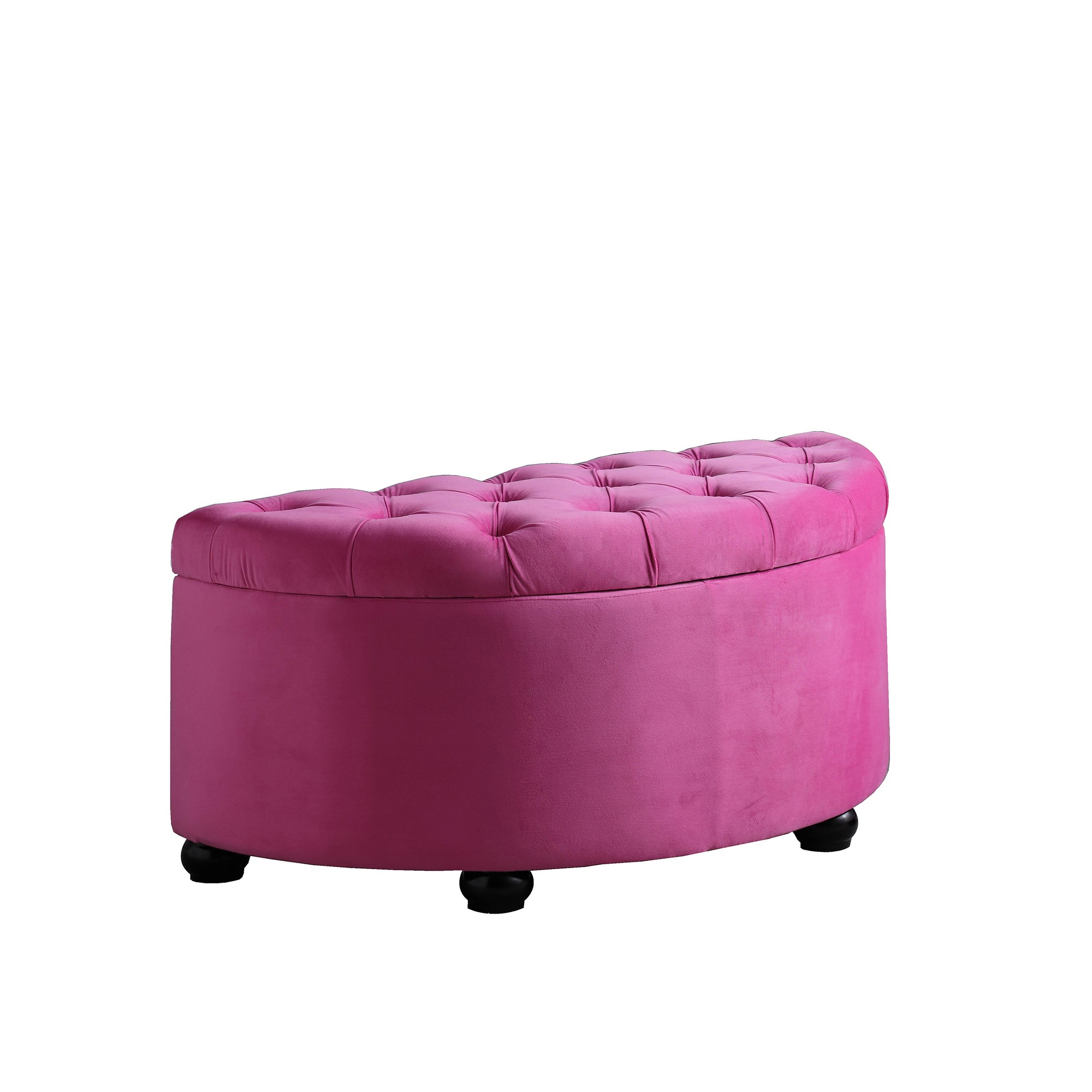 Glam Hot Pink Plush Velour Half Moon Storage Bench