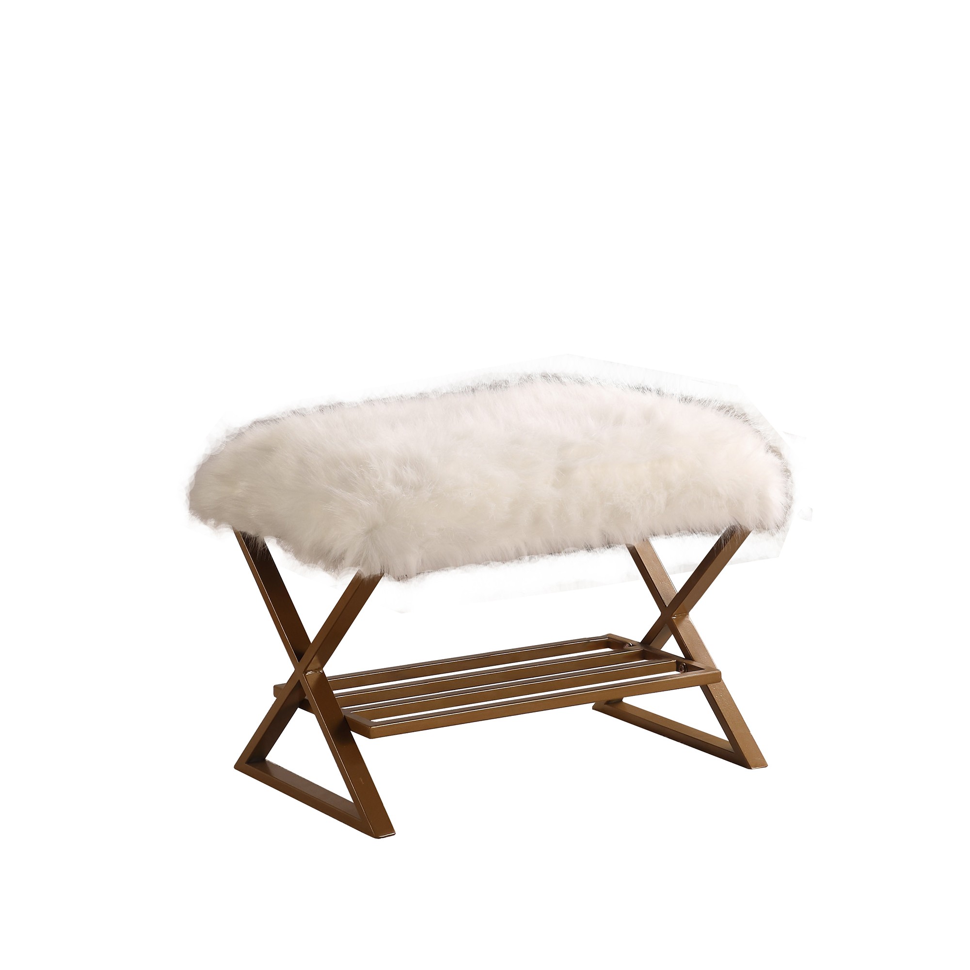 26" White Bohemian Faux Fur Vanity Bench