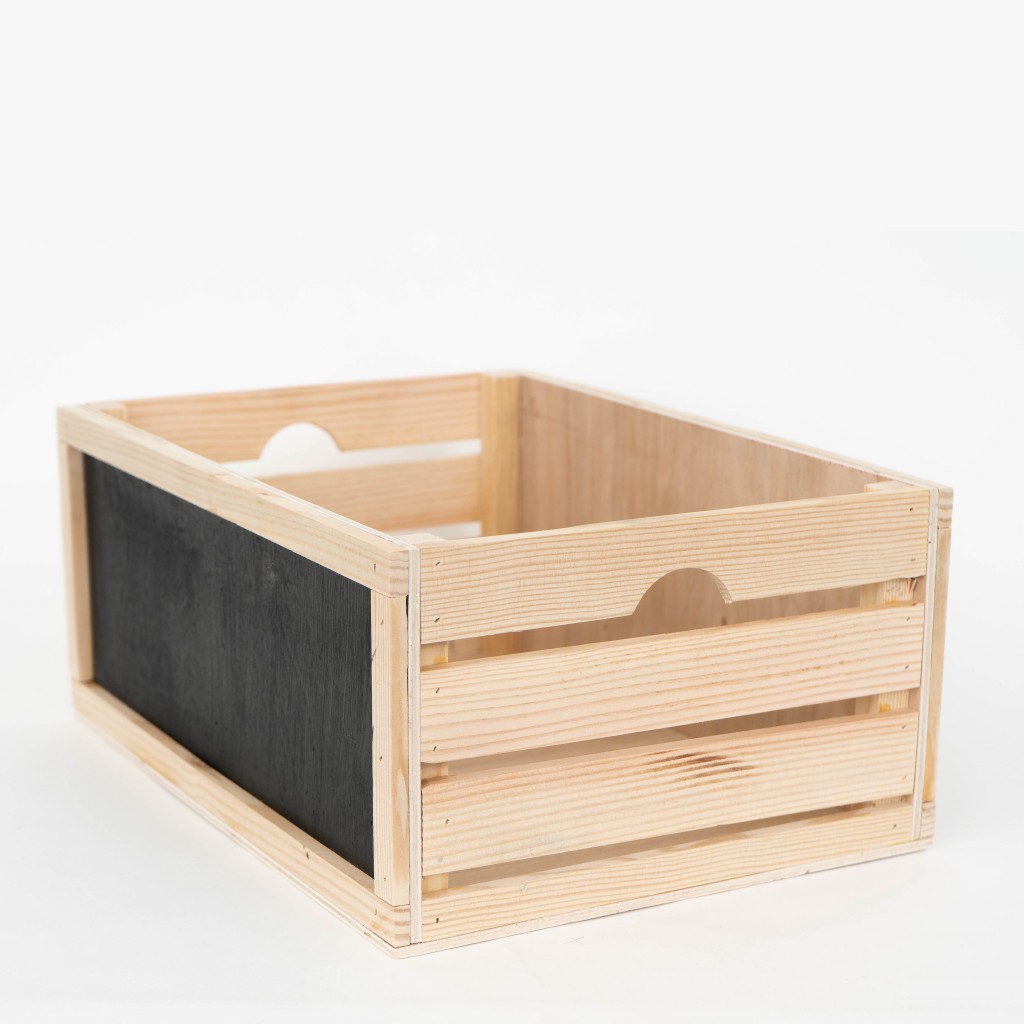 15" Organic Natural Wood Stacking Milk Crate with Chalkboard Side