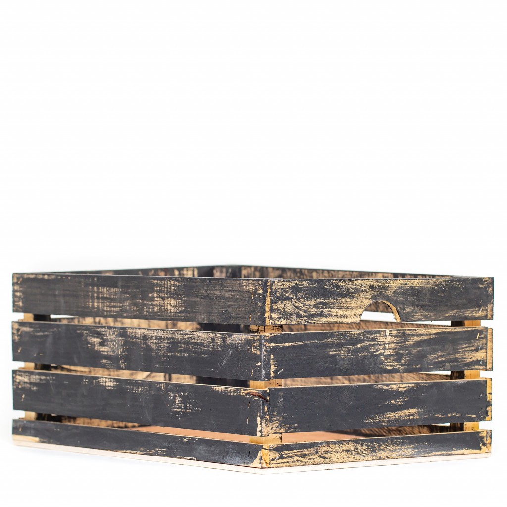 15" Organic Black and Natural Distressed Wood Stacking Milk Crate