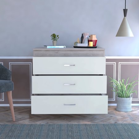 29" Light Gray and White Three Drawer Dresser