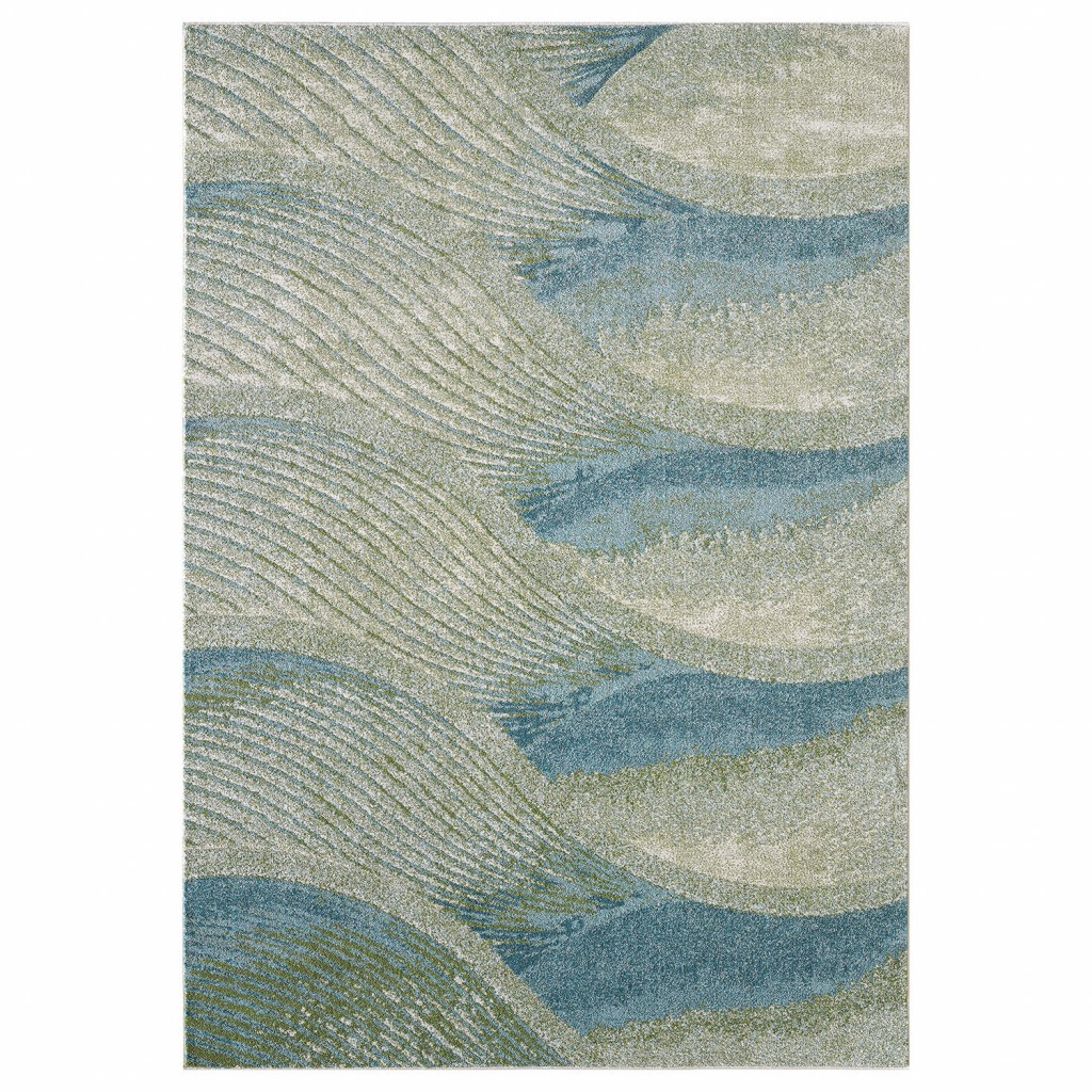 10 x 13 Blue Beige Abstract Waves Modern Area Rug